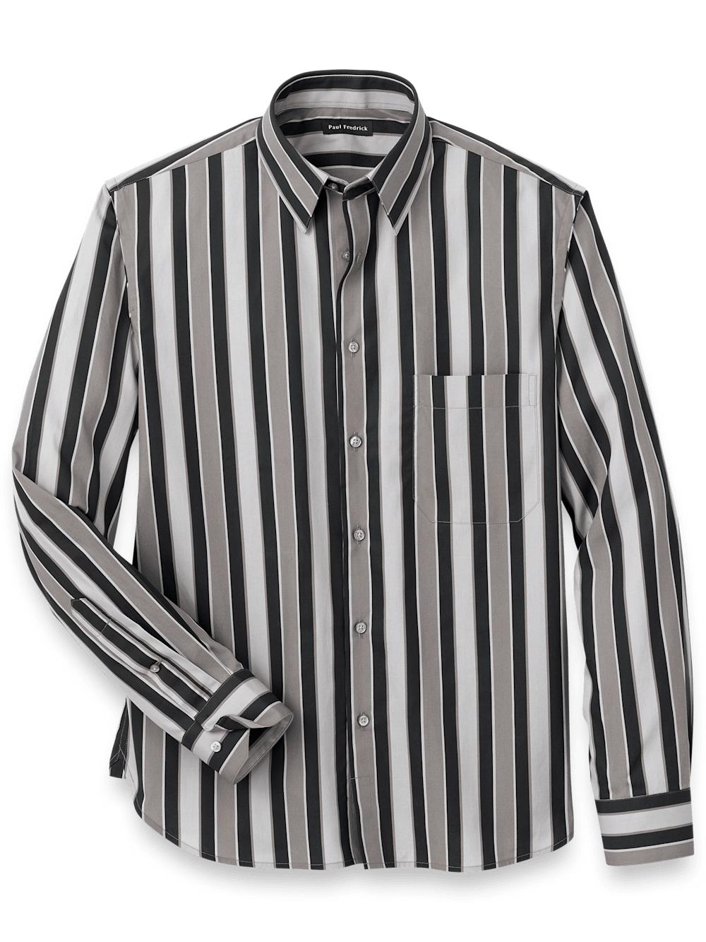 Cotton Stripe Casual Shirt - Black Product Image