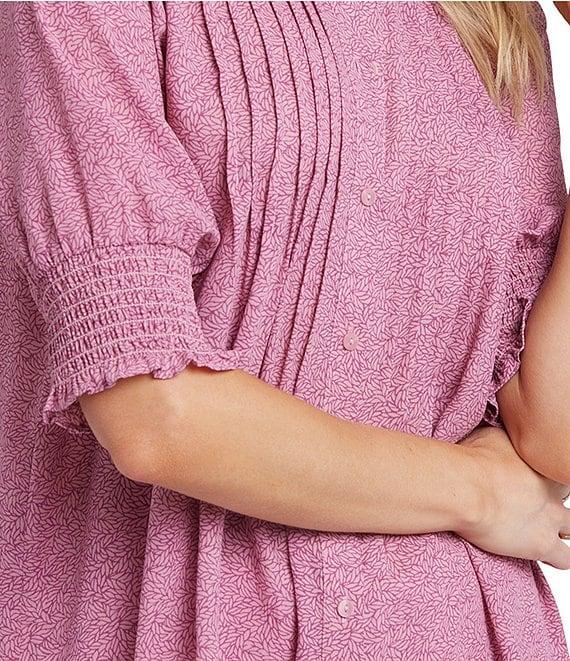 NYDJ Woven Printed Round Neck Short Smocked Sleeve Top Product Image