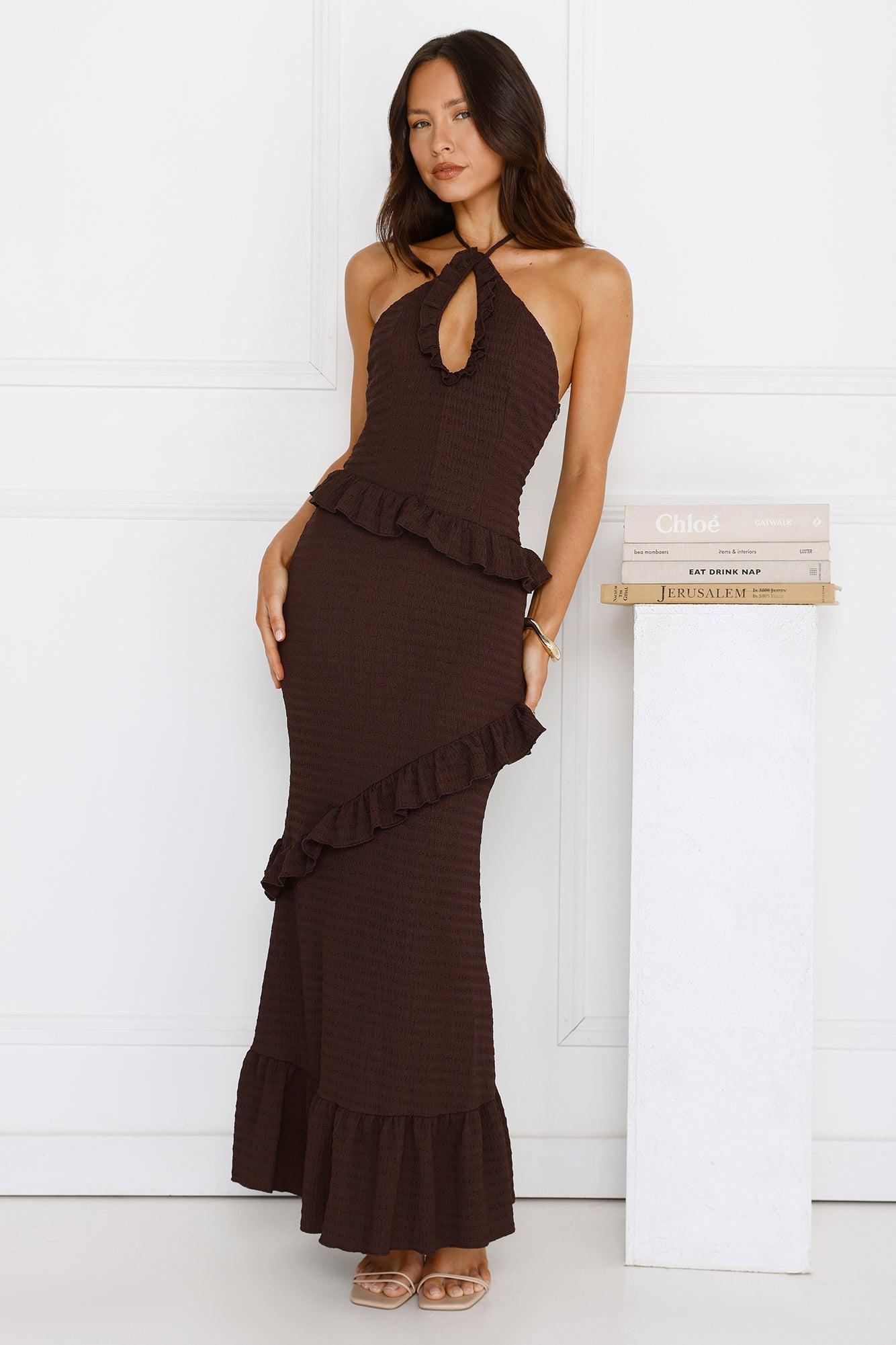 Mango Mojito Halter Maxi Dress Brown Product Image