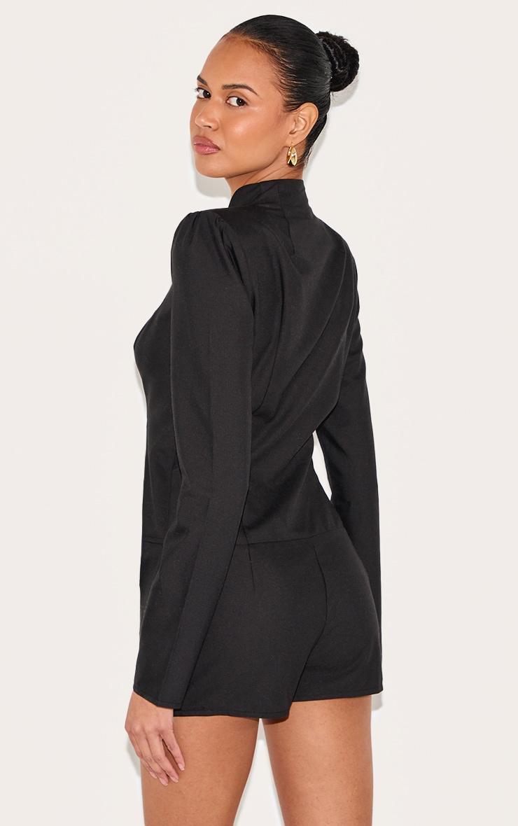  Black Woven Scoop Neck Button Detail Romper Product Image