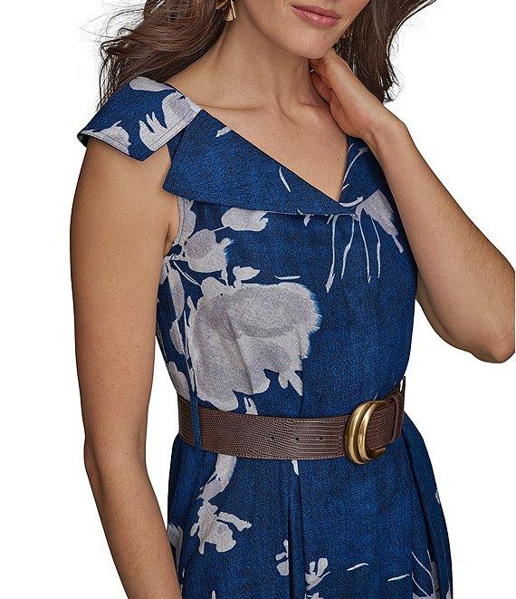 Donna Karan V-Neck Floral Print Belted Midi Dress Product Image