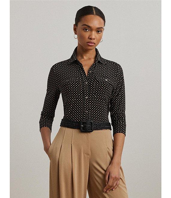 Lauren Ralph Lauren Jersey Two-Tone Geometric Collared Long Sleeve Button Front Shirt Product Image