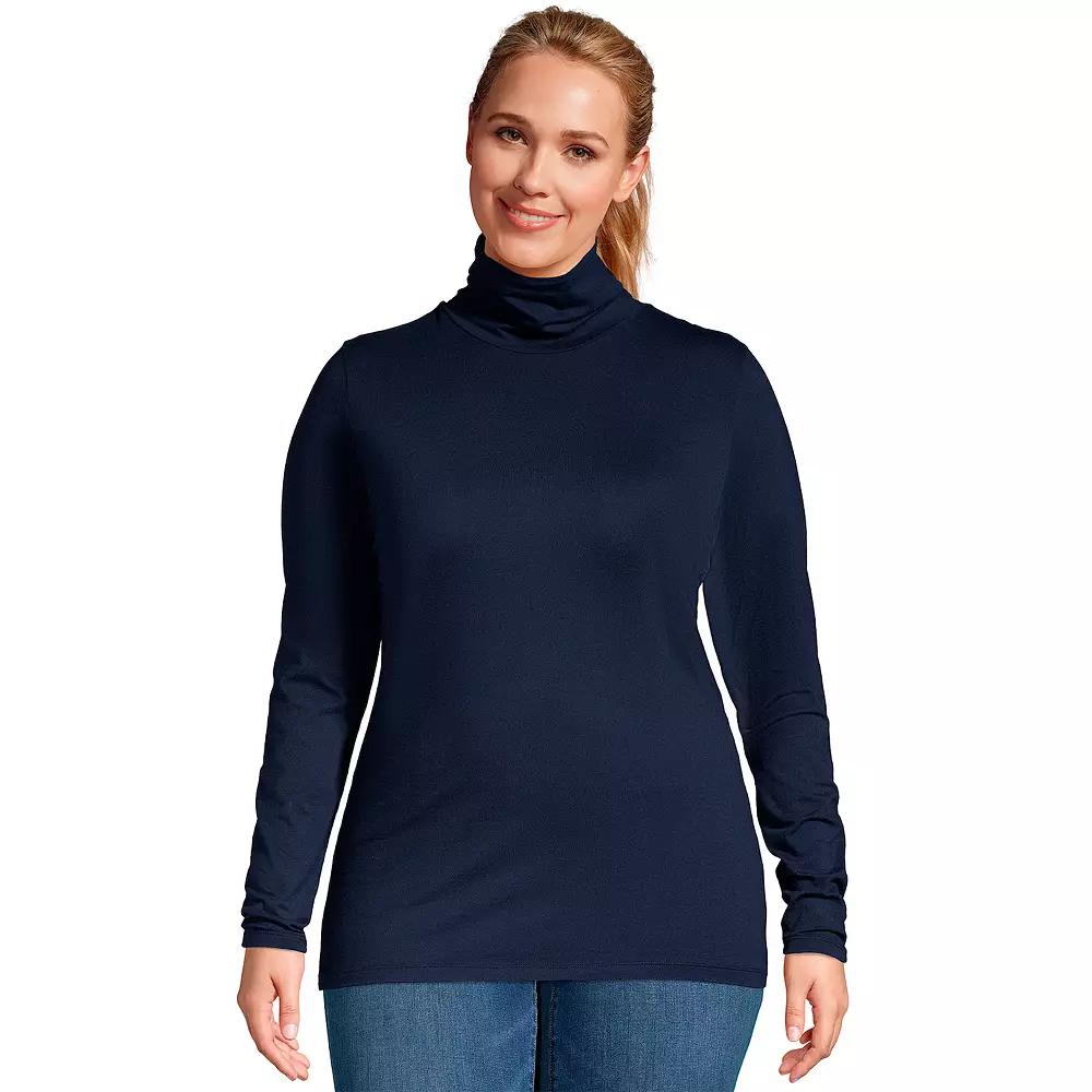 Plus Size Lands' End Lightweight Fitted Long Sleeve Turtleneck, Women's, Size: 1XL, White Product Image