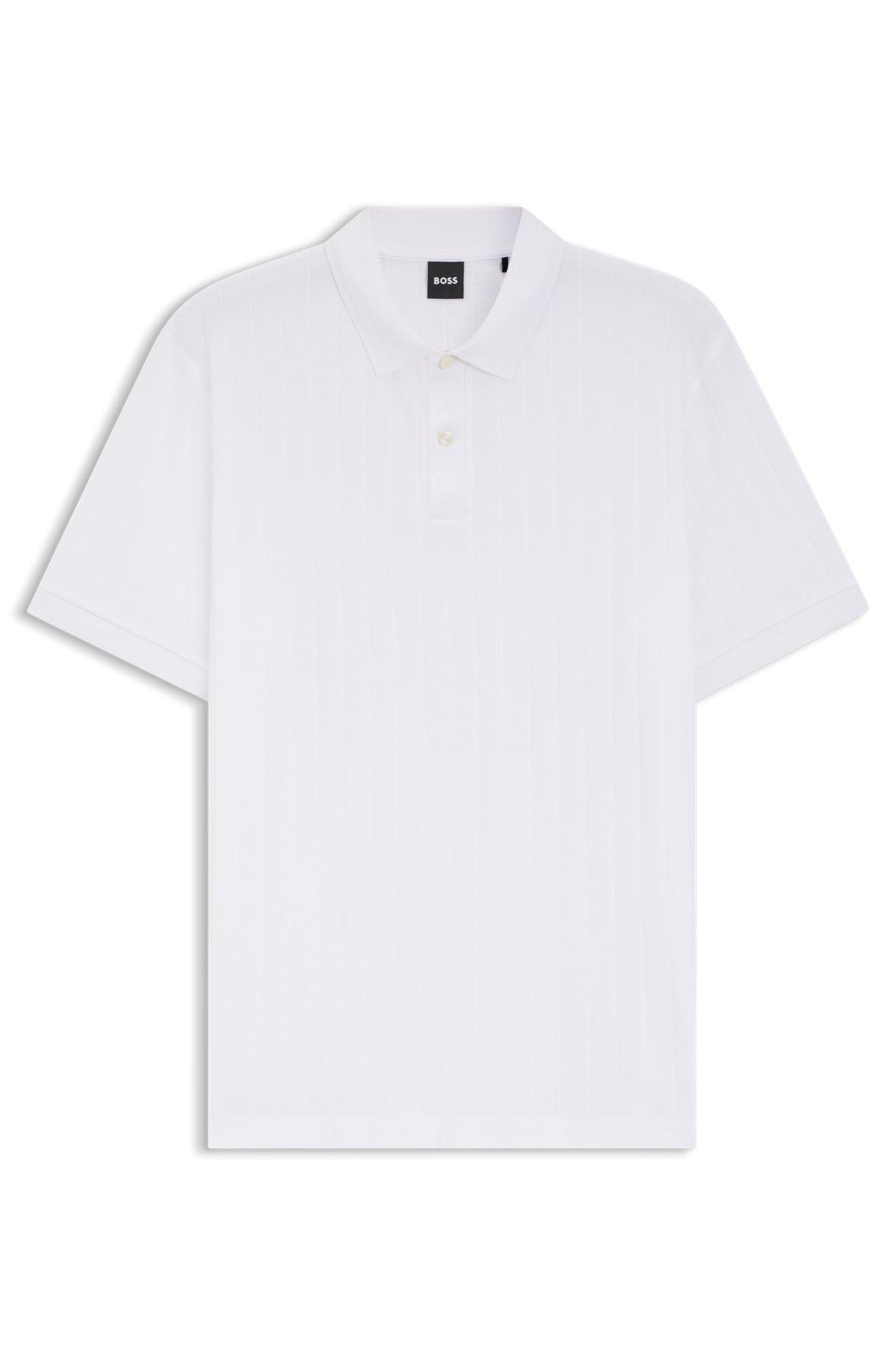 Stripe-collar polo shirt in cotton jacquard Product Image