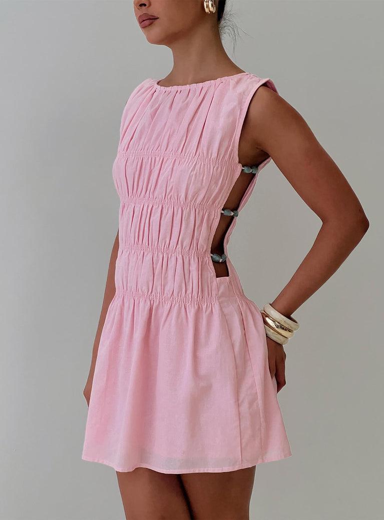 Evony Shirred Mini Dress Pink Product Image