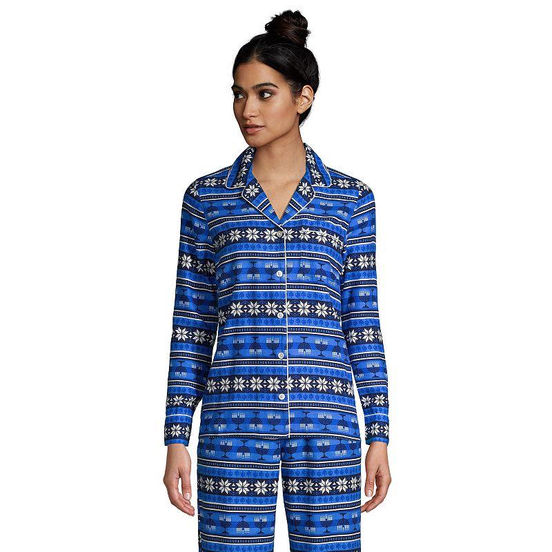 Women's Lands' End Long Sleeve Flannel Pajama Top, Size: Medium, Blue Fairisle Product Image