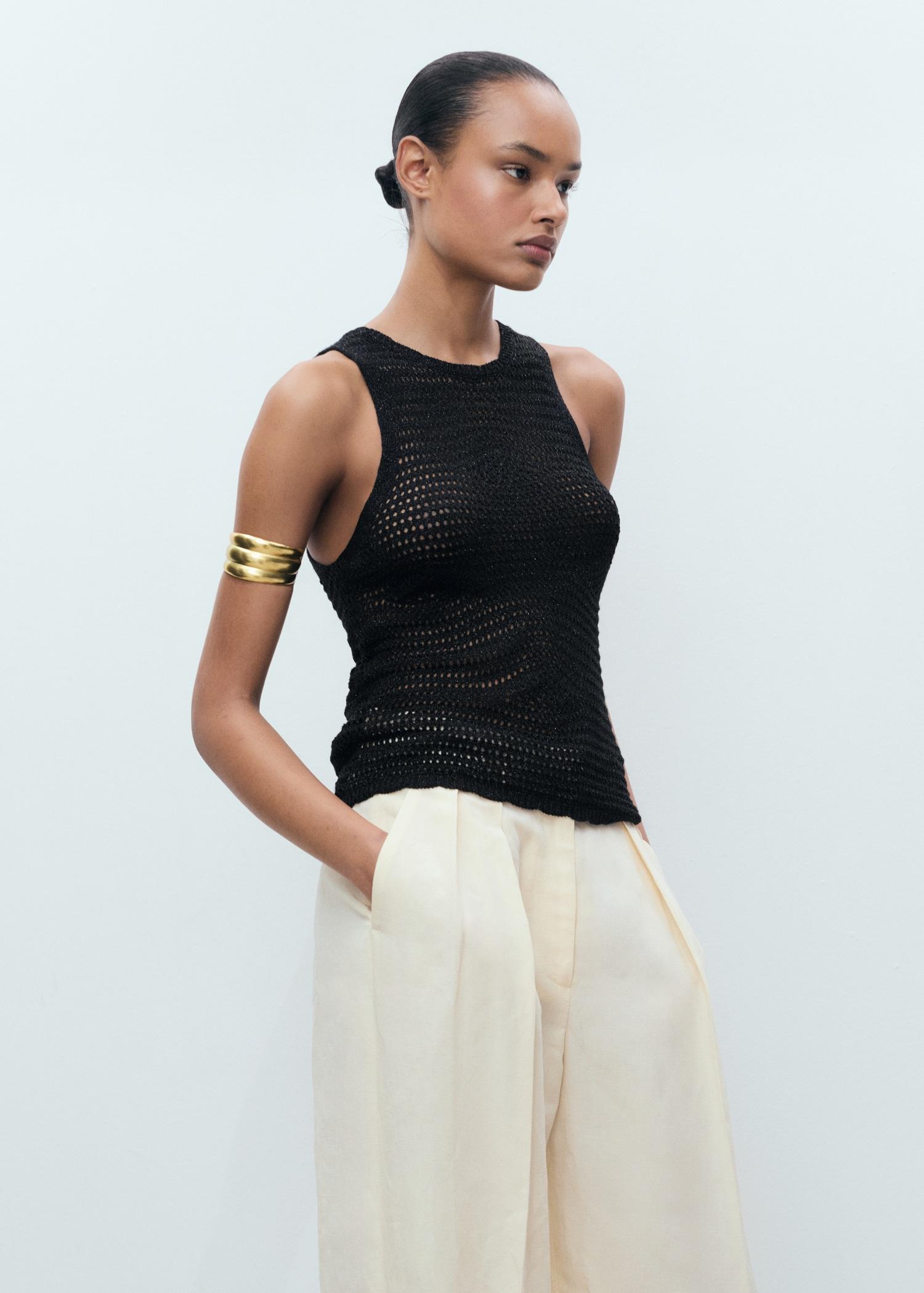 Openwork knitted lurex top - Women | MANGO USA Product Image