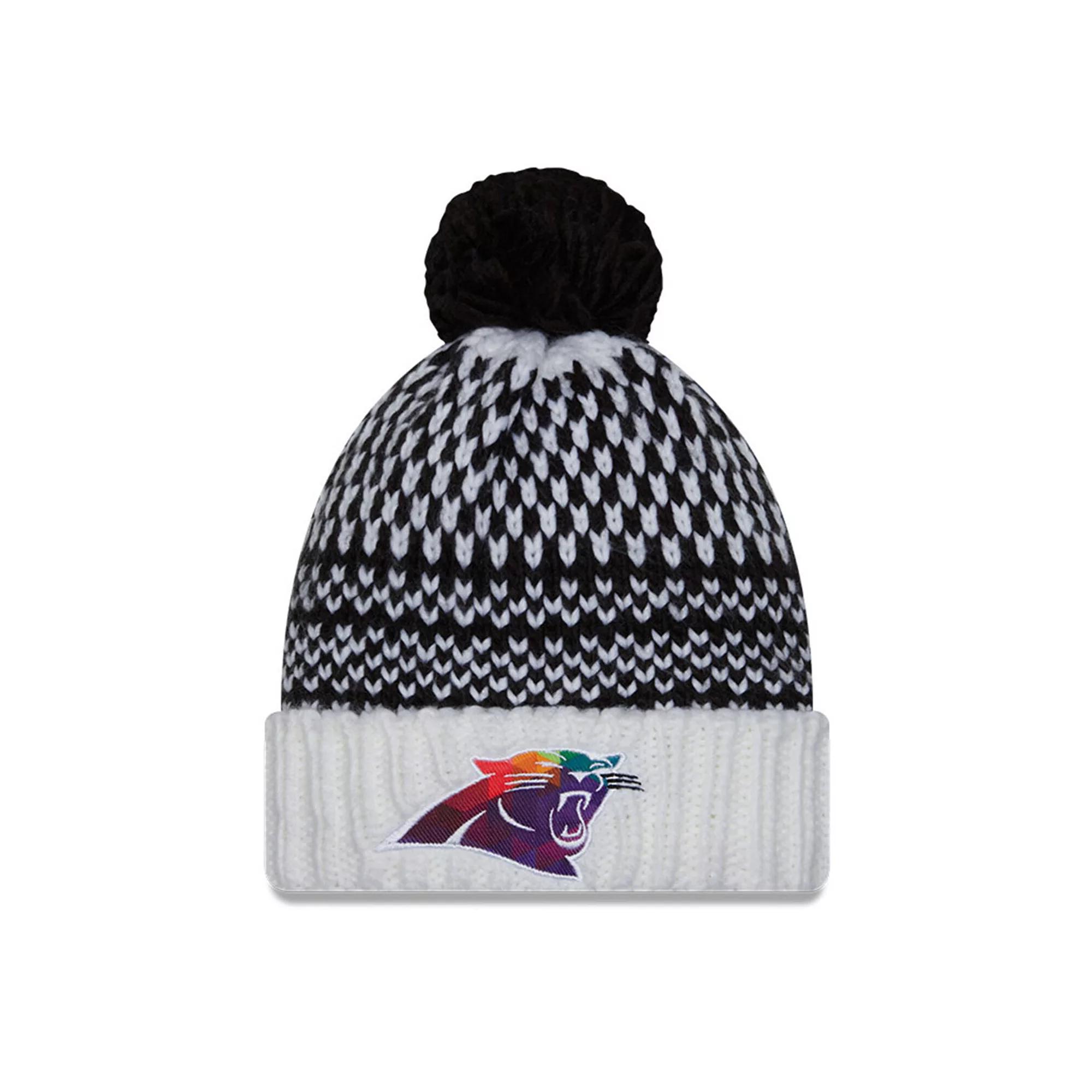 Women's New Era  Black/White Carolina Panthers 2023 NFL Crucial Catch Cuffed Pom Knit Hat Product Image