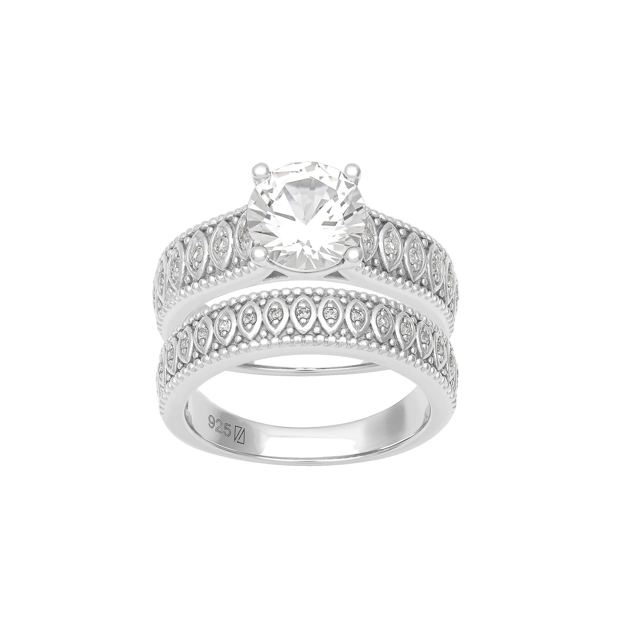 Love Always Sterling Silver Lab-Created White Sapphire Engagement Ring Set, Women's, Size: 9 Product Image