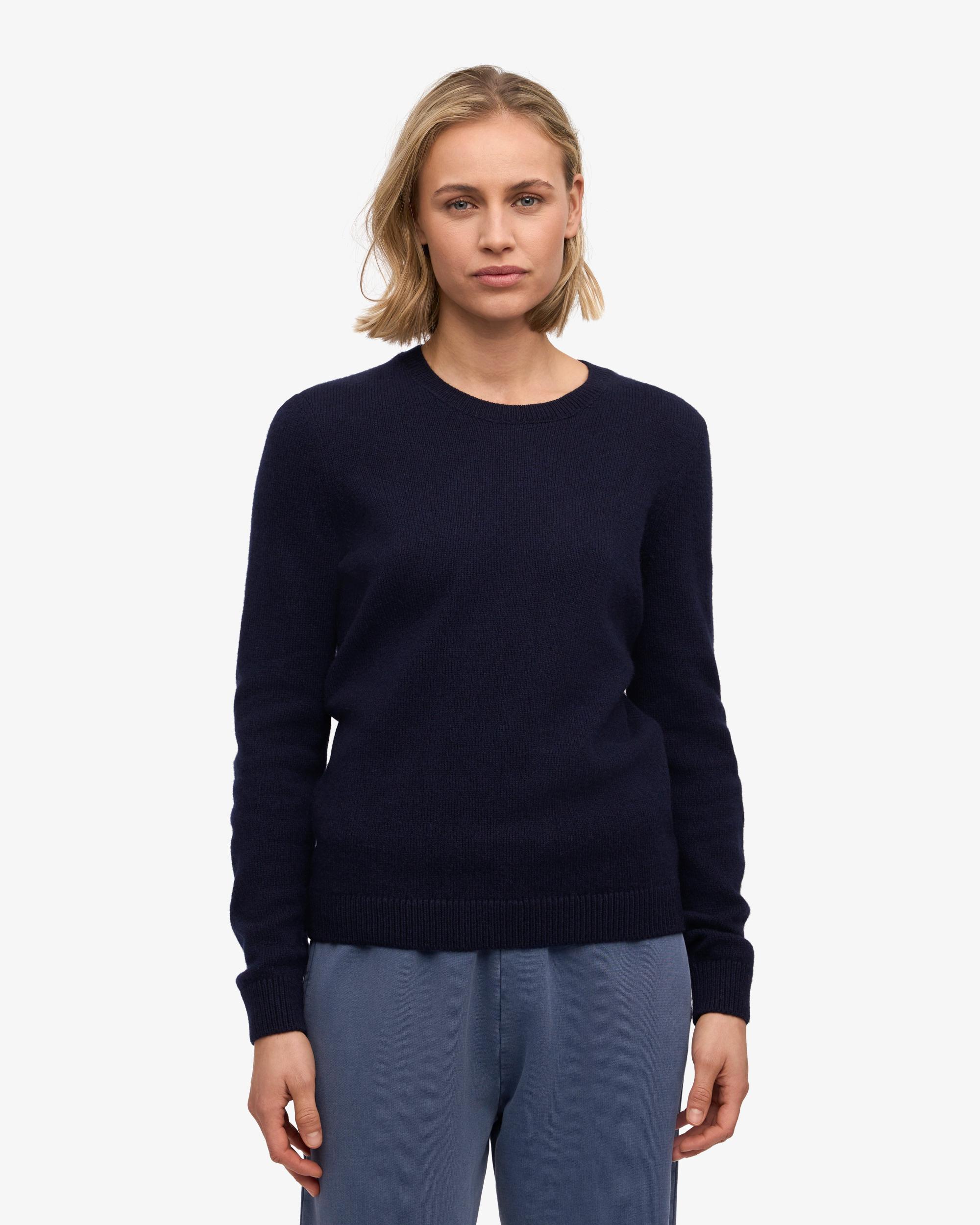 Women Classic Merino Wool Crew - Navy Blue Product Image