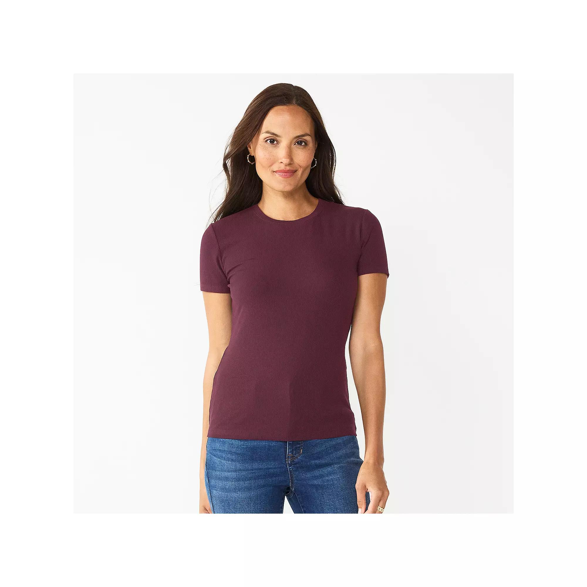 Women's Nine West Fitted Ribbed Crewneck Top, Size: XXL, Maddie Purple Product Image