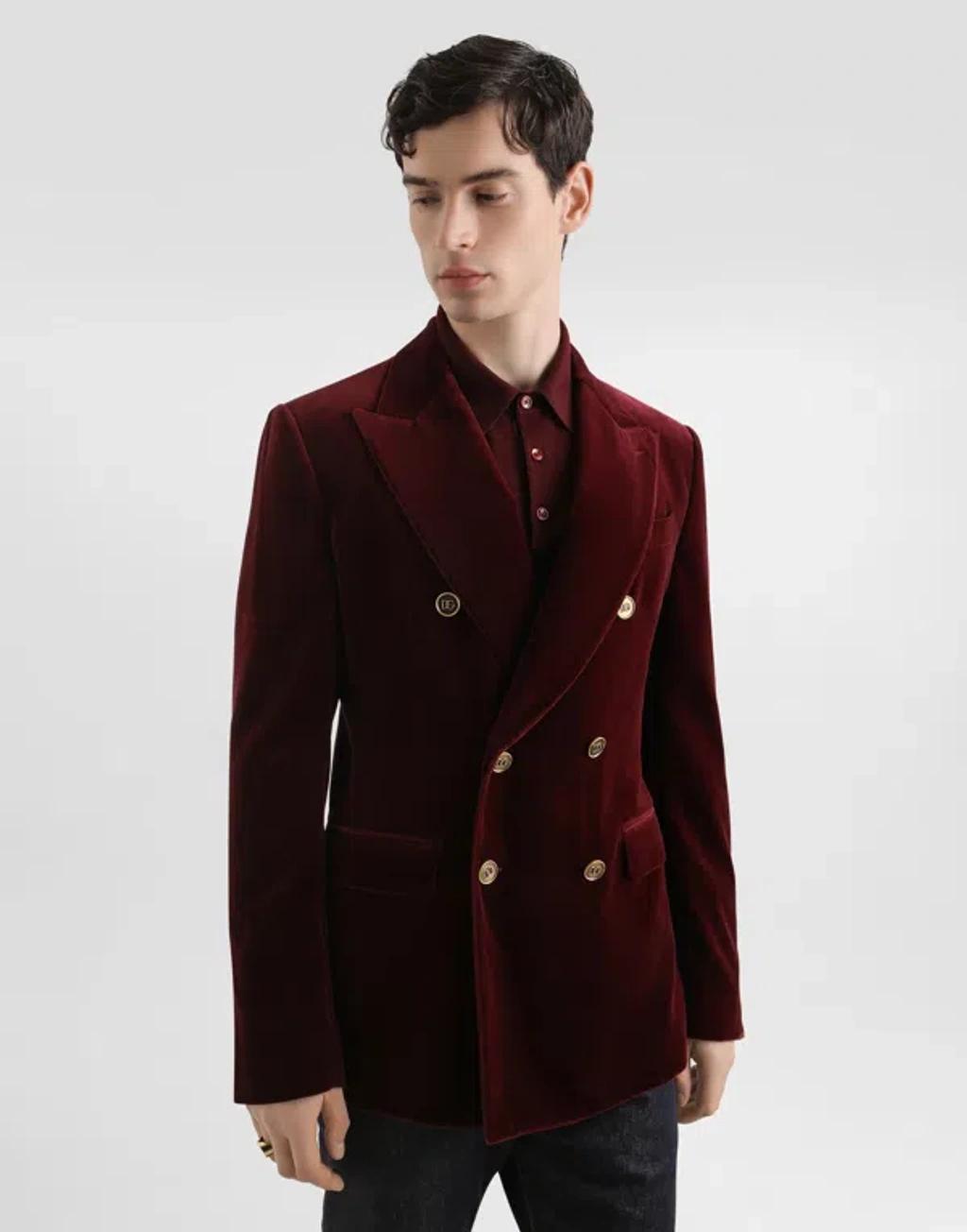 DOLCE & GABBANA Sicilia Velvet Double-breasted Blazer In Red Product Image