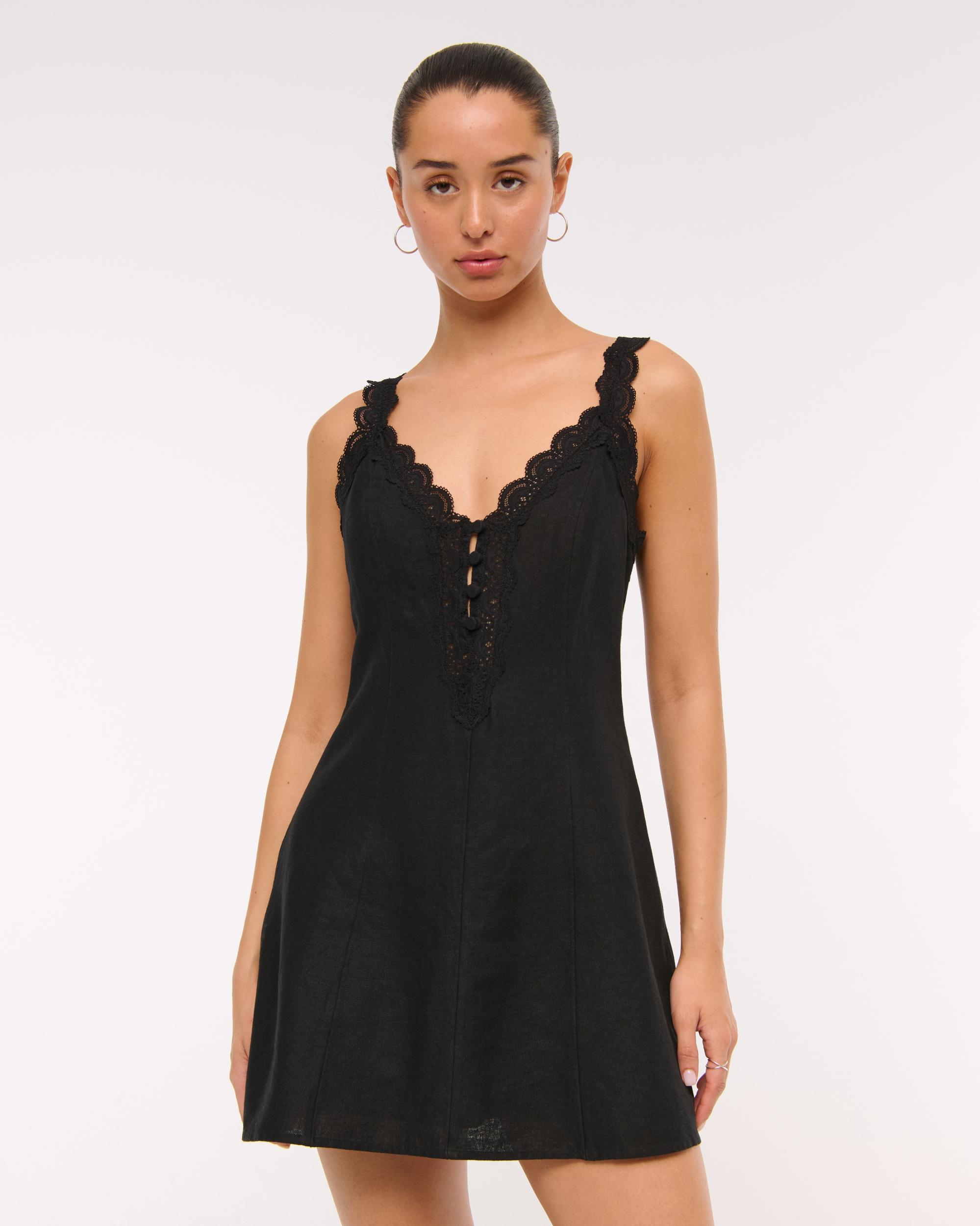 Lace-Trim Button-Front Mini Dress Product Image