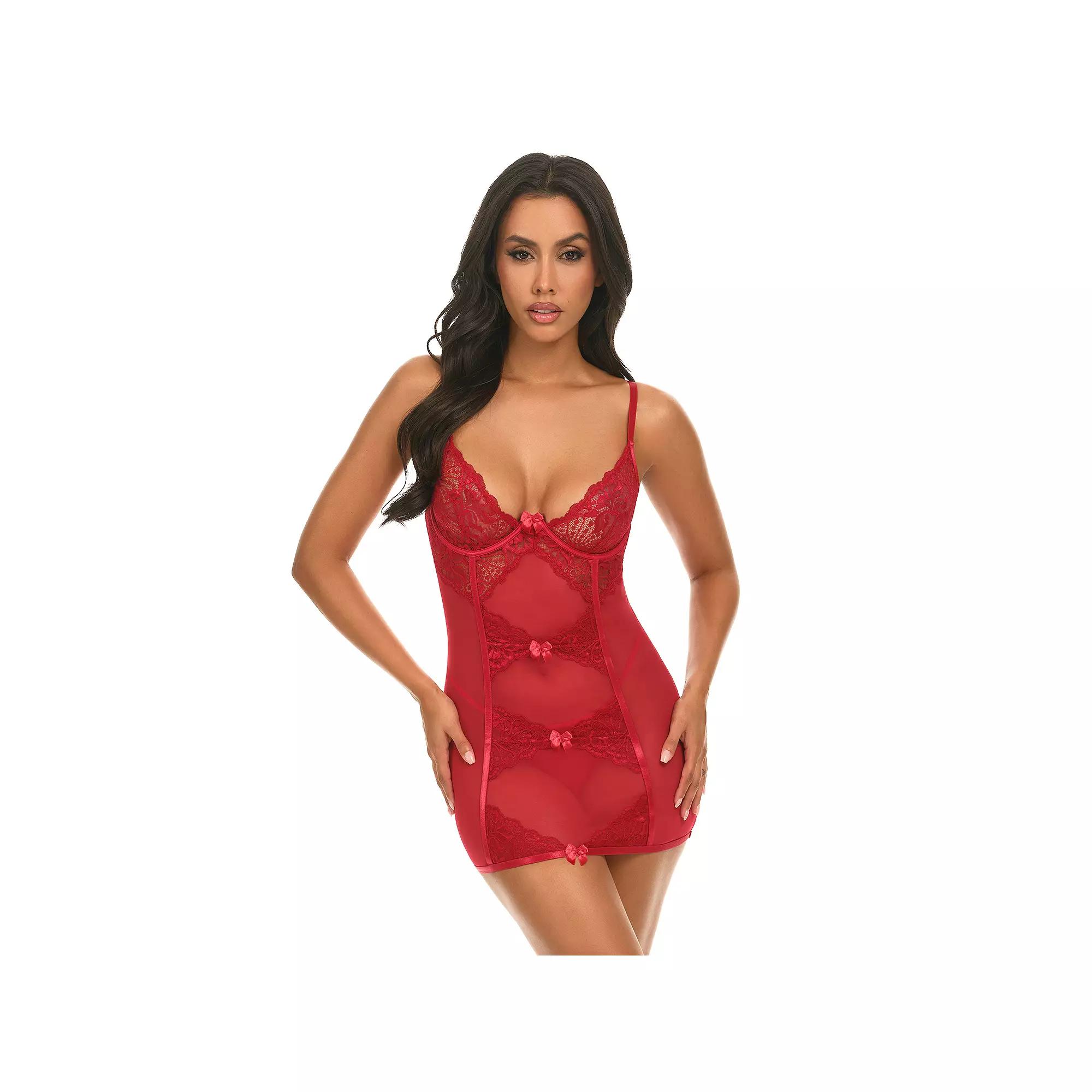 Oh La La Cheri Milana Babydoll & Panty Set 70-12026, Women's, Size: Small-Medium, Red Product Image