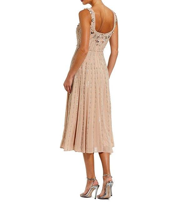 Mac Duggal Sleeveless Square Neck Embellished Mesh A-Line Dress Product Image