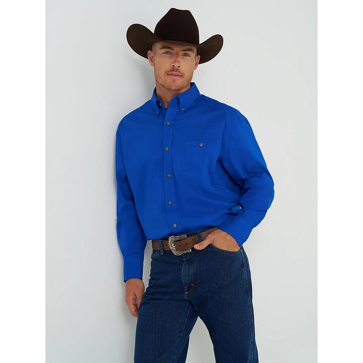 Men's George Strait & Wrangler® National Patriot™ Button Down Solid Shirt in Royal Product Image