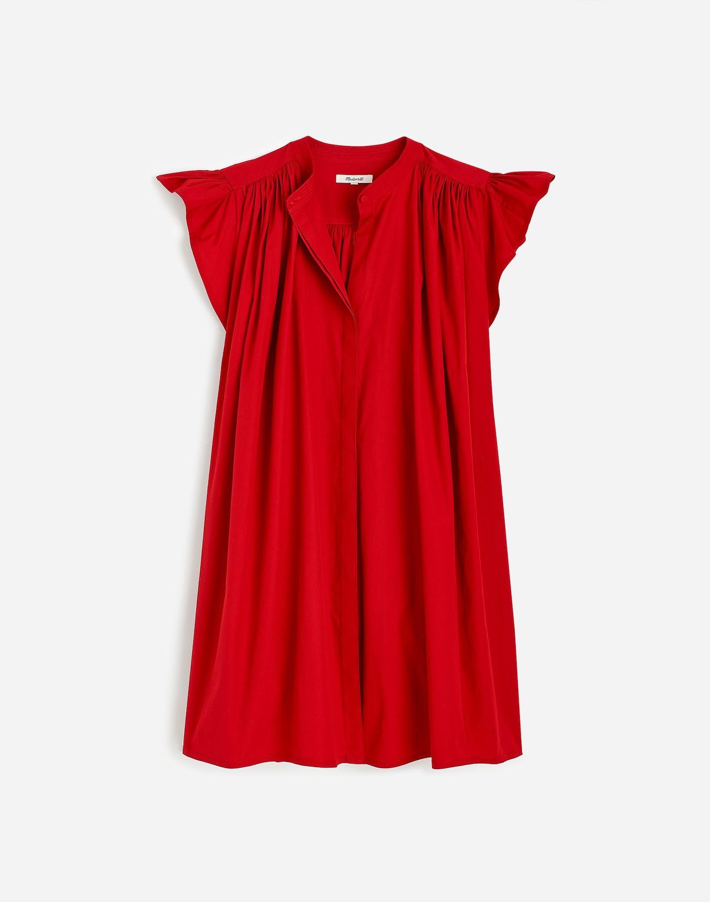 Flutter Sleeve Button-Front Mini Dress in Poplin Product Image