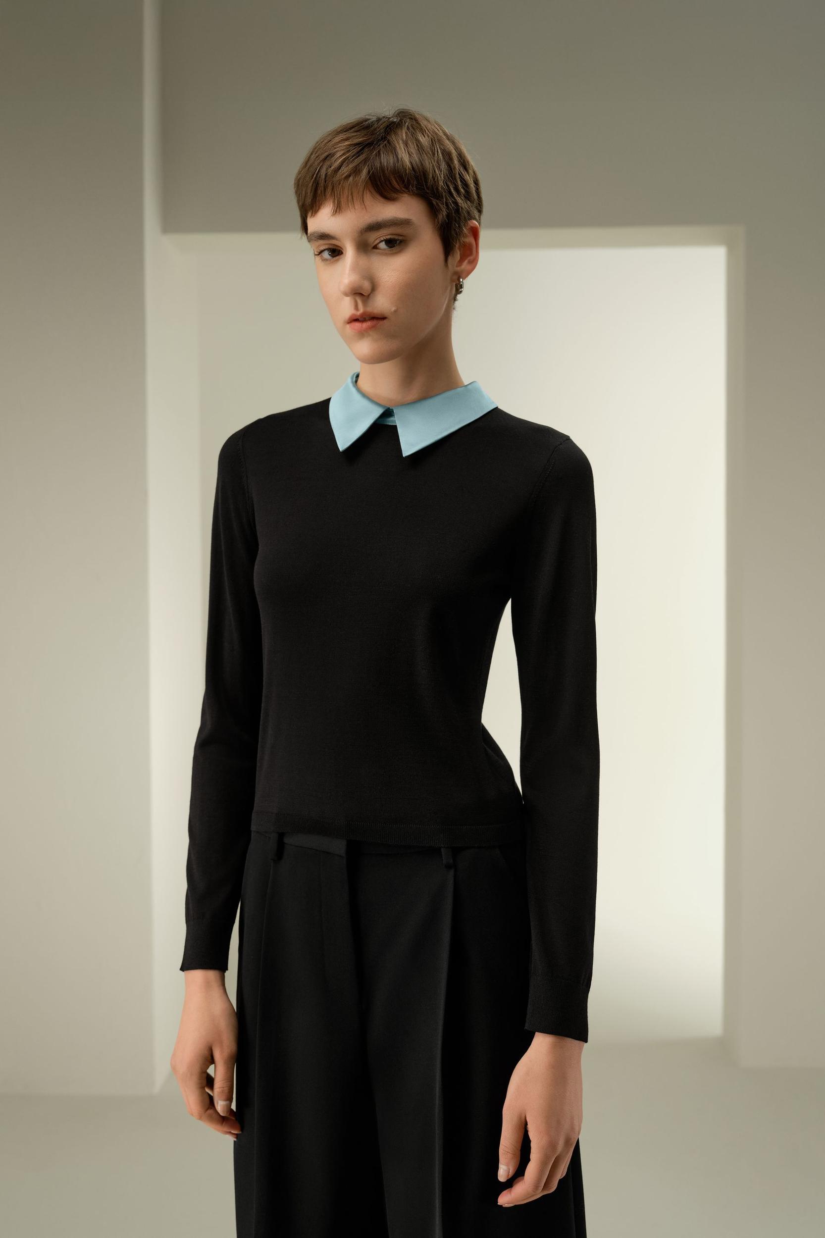 LSxES Elitist Silk Knitted Top with Collar Product Image