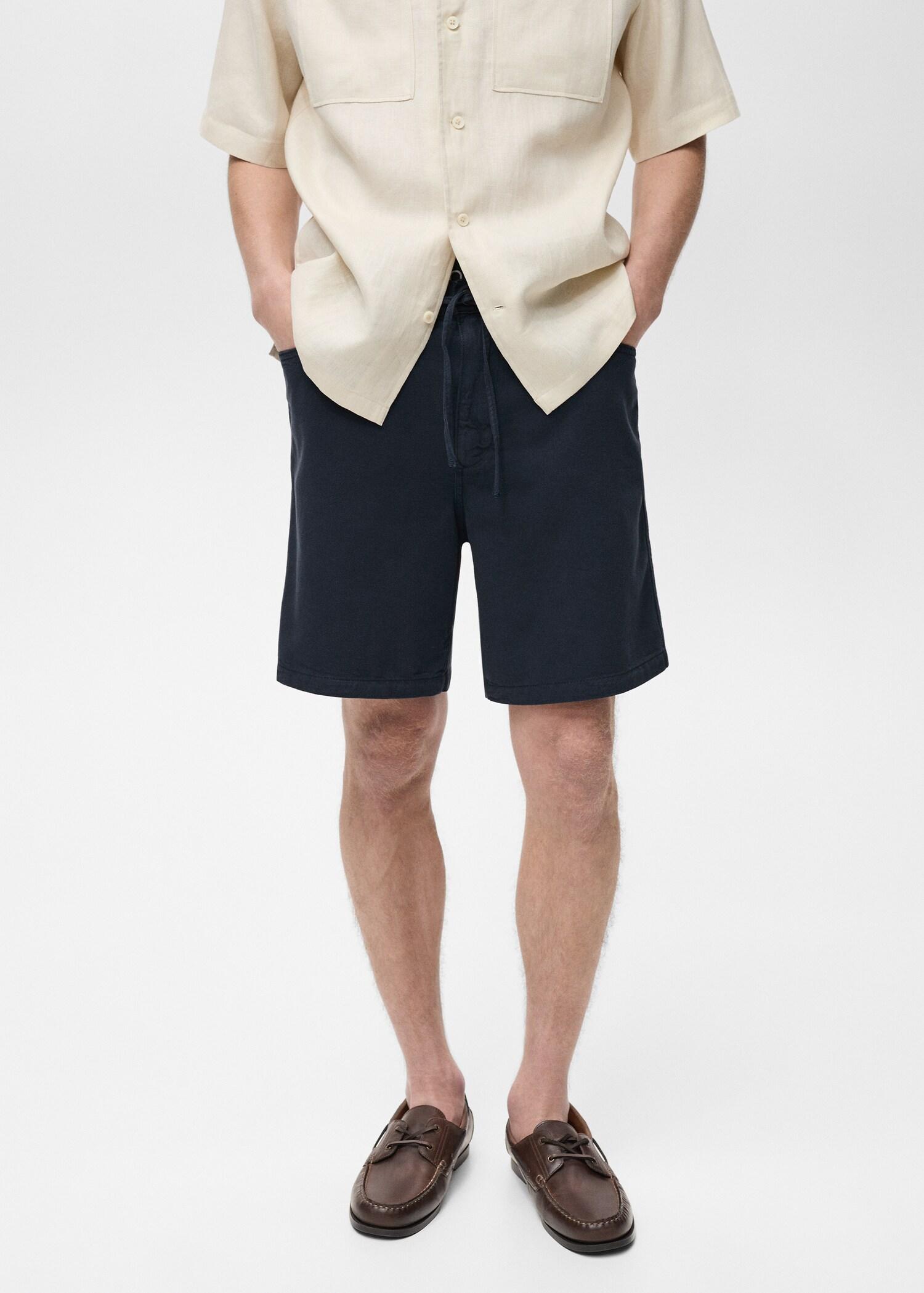 Denim bermuda shorts with drawstring - Men | MANGO USA Product Image