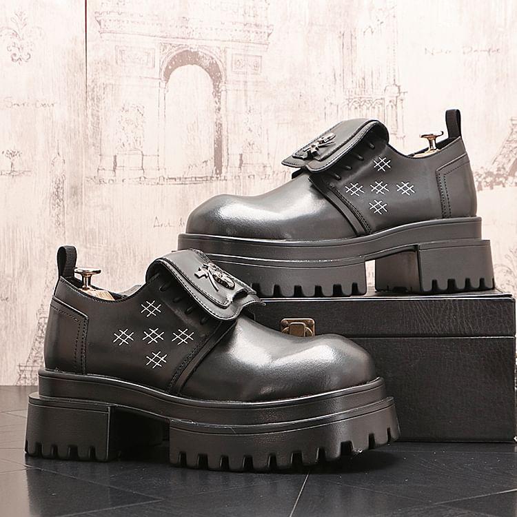 Platform Skull Lace-Up Faux Leather Shoes Product Image