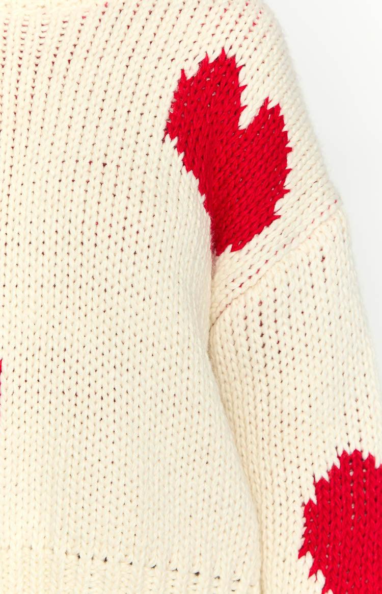 Chandi Cream Heart Chunky Knit Sweater Product Image