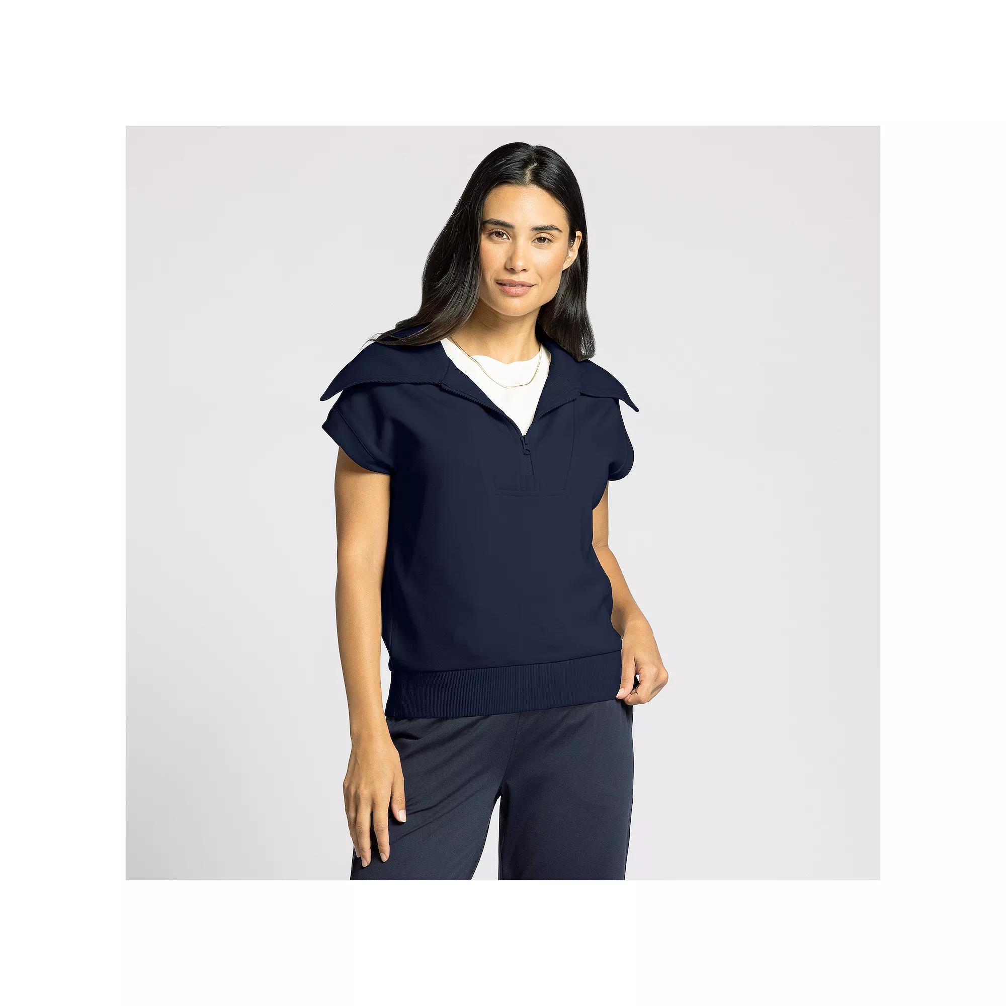 Women's Thread & Supply Half-Zip Short Sleeve Dolman Top, Size: XL, Brown Product Image