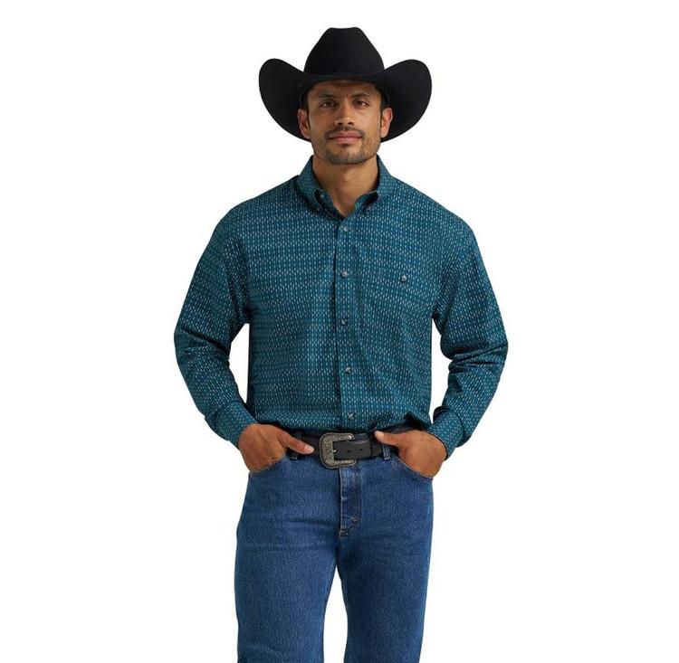 Wrangler® Men's L/S Blue Diamond Print Button Shirt Product Image