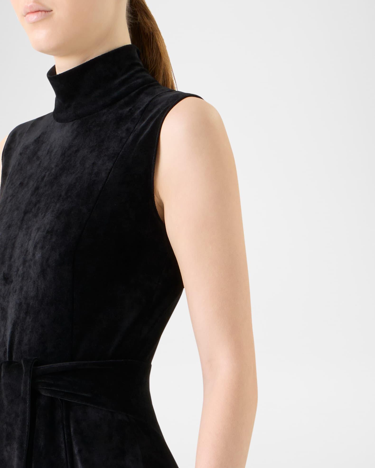 Mock-Neck Belted Velvet Jersey Midi Dress Product Image