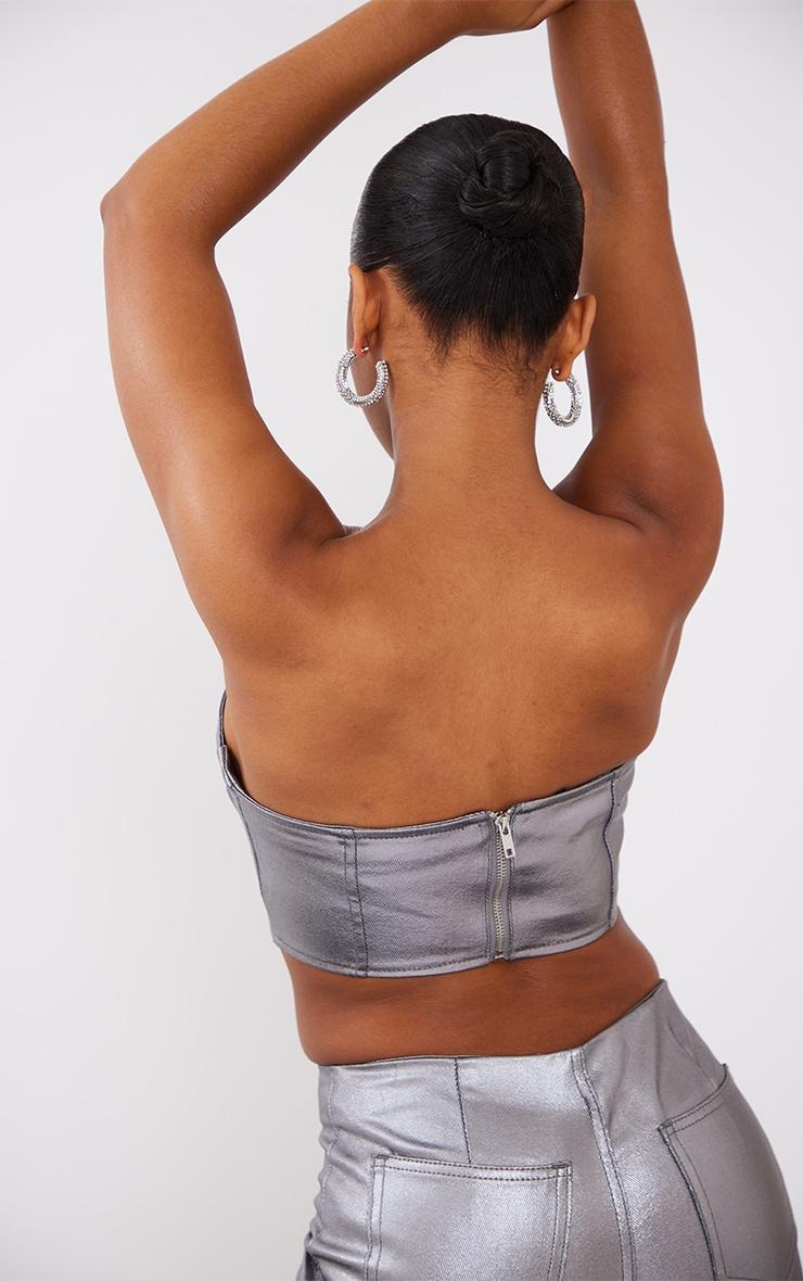 Gunmetal Metallic Look Coated Denim Bandeau Top Product Image
