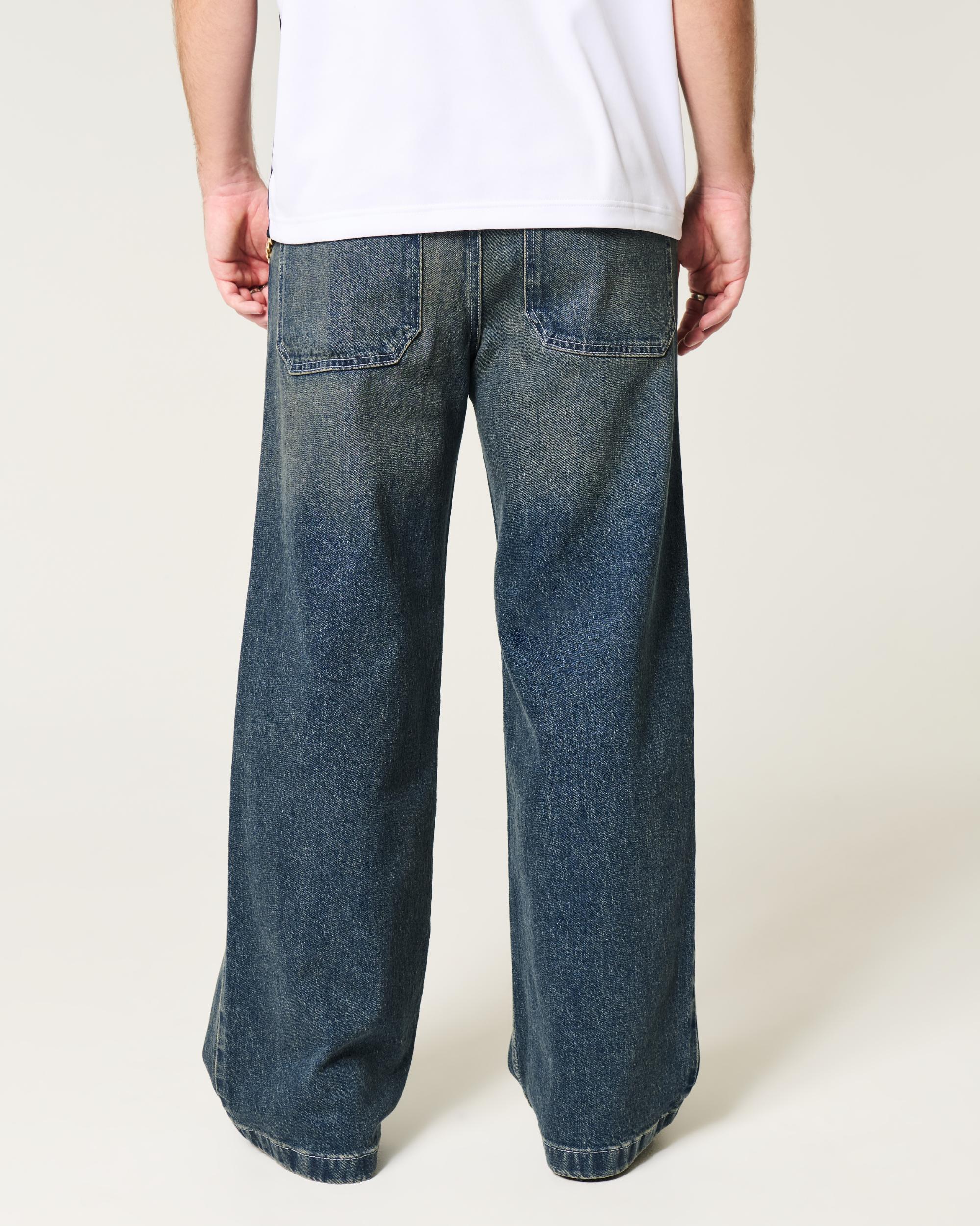 Medium Wash Wolf Graphic Super Baggy Jeans Product Image