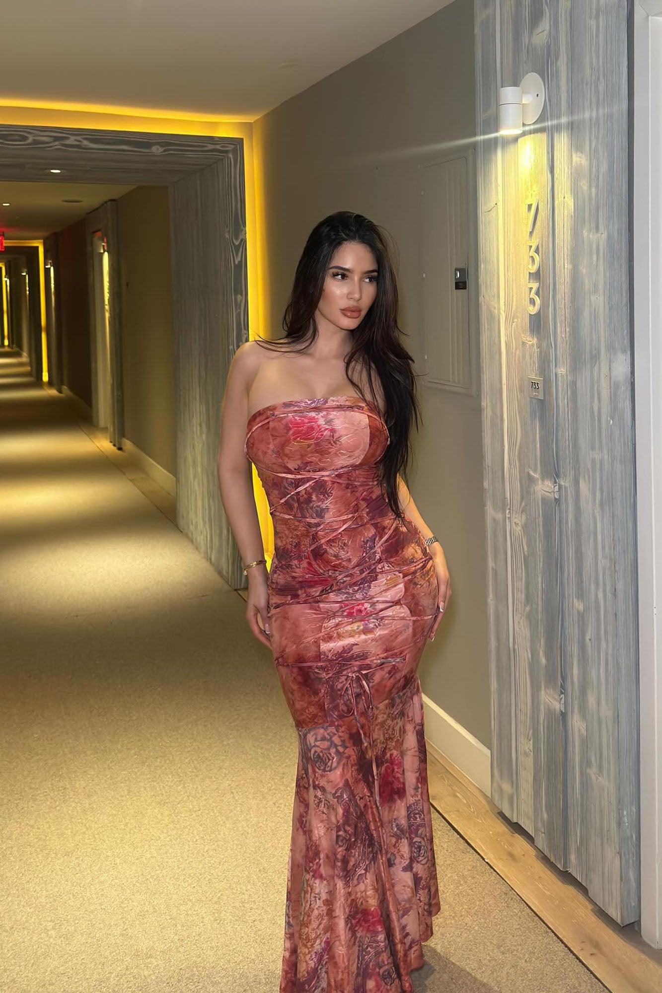 Perla Lace Up Maxi Dress - Multi Color Product Image