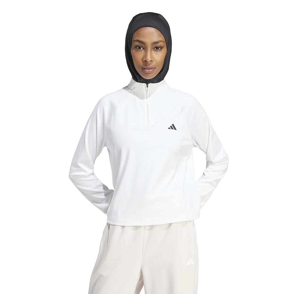 Women's adidas Essentials 1/4-Zip Training Sweatshirt, Size: XL, White Product Image