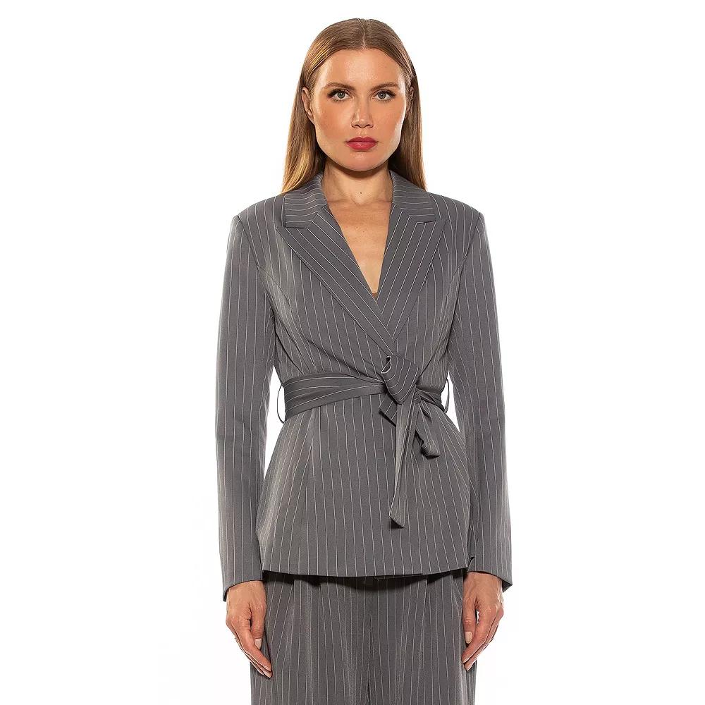 Women's ALEXIA ADMOR Olya Stripe Long Blazer Jacket with Belt,  Product Image