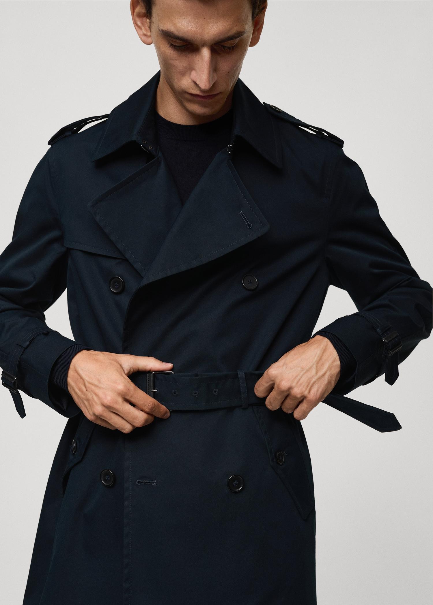 Water-repellent belted trench coat - Men | MANGO USA Product Image