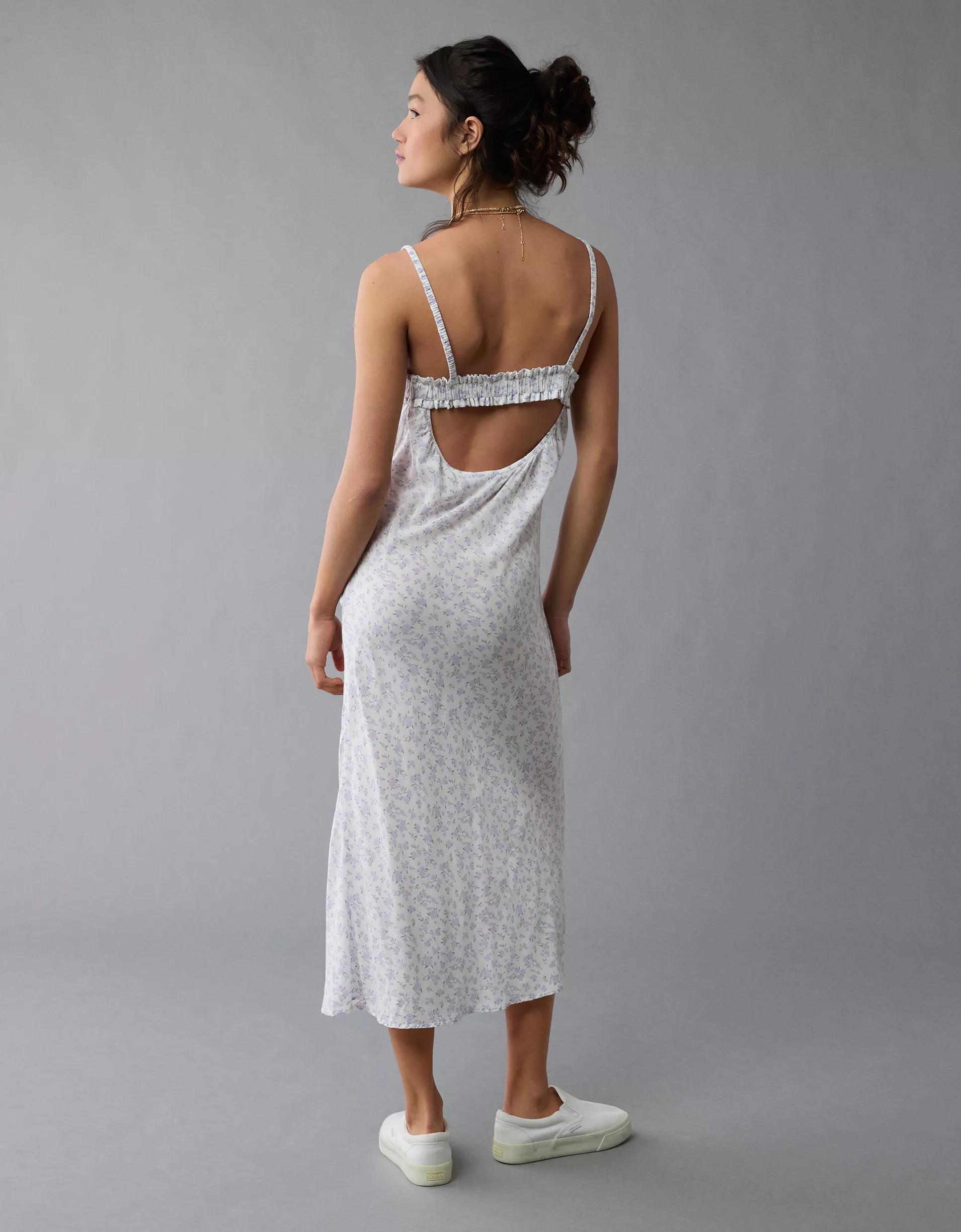 AE V-Neck Ruffle Midi Slip Dress Product Image