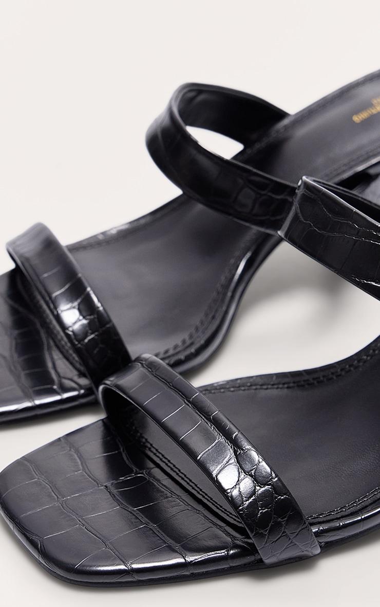 Black Croc Pu Wide Fit Square Toe Block Heeled Mules Product Image