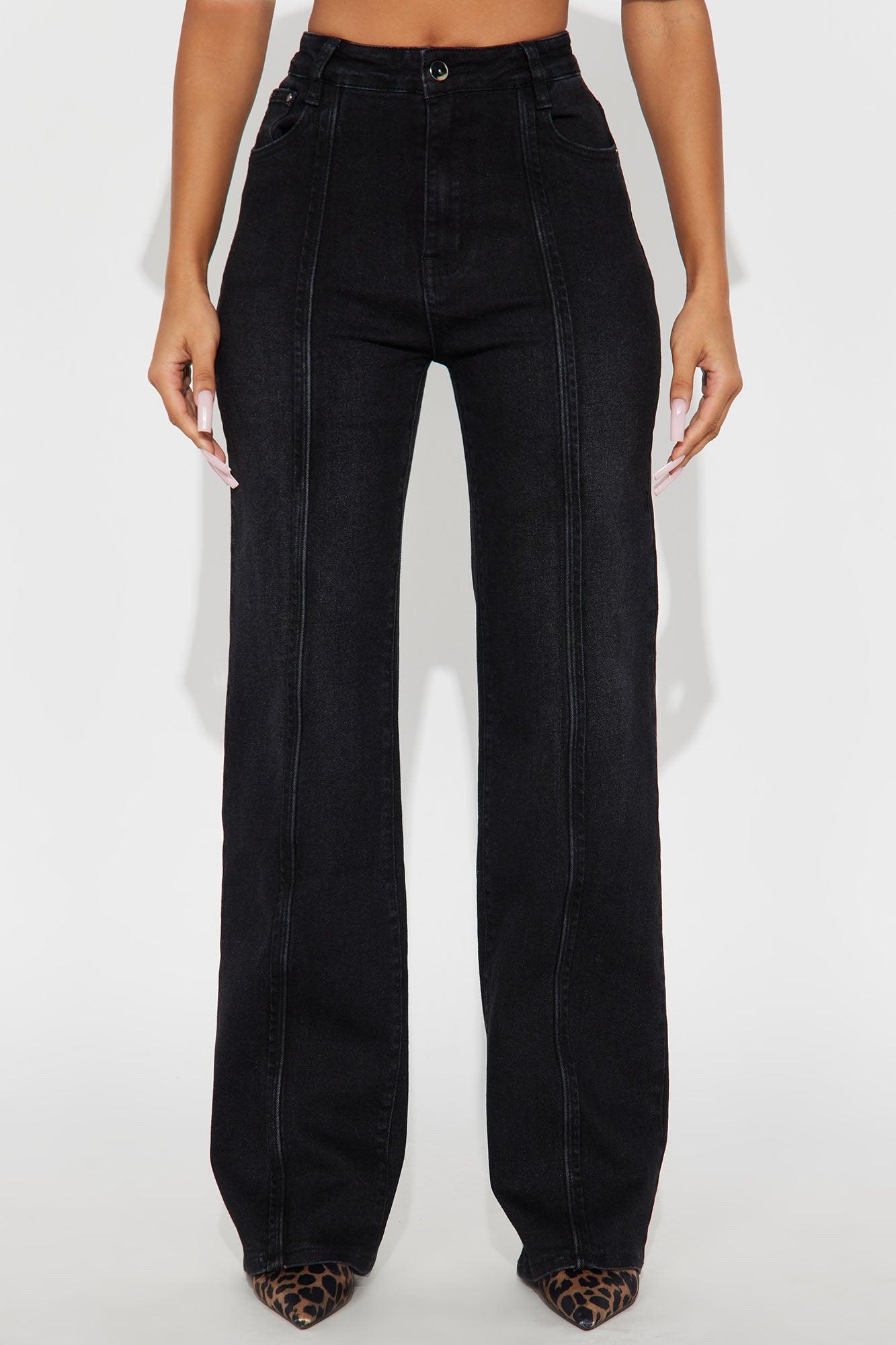 Pintucked Straight Leg Jeans - Black Wash Female Product Image