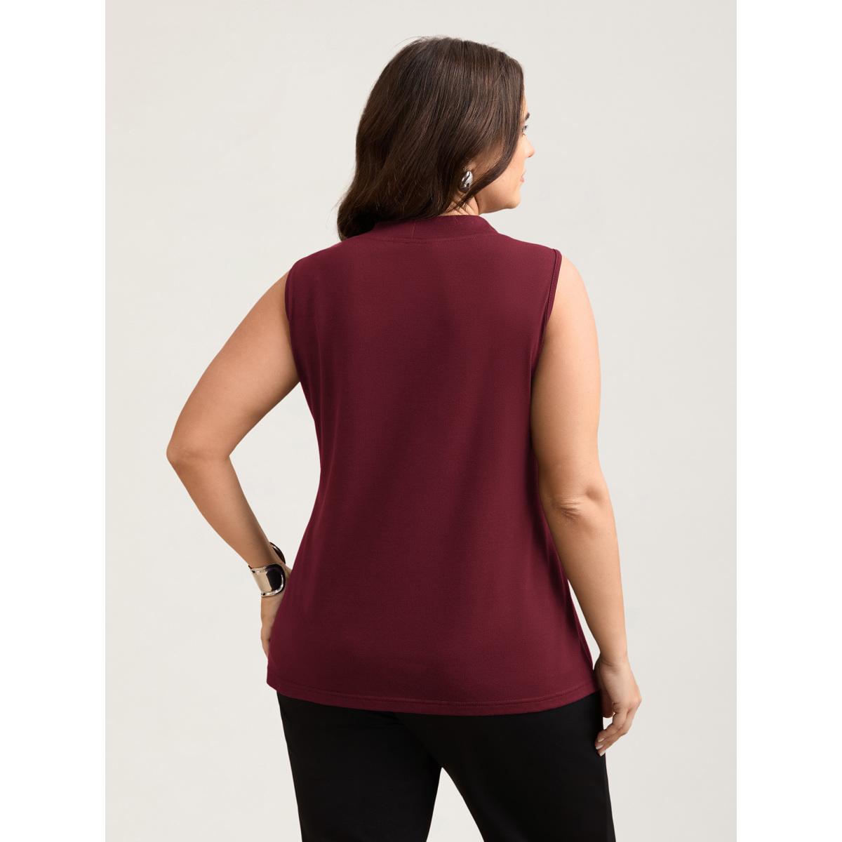 Plus Size Knotted Neckline Fitted Sleeveless Blouse Women Burgundy At the Office Non Ribbon-tied collar Work Tank Tops Camis BloomChic 28/5X Product Image