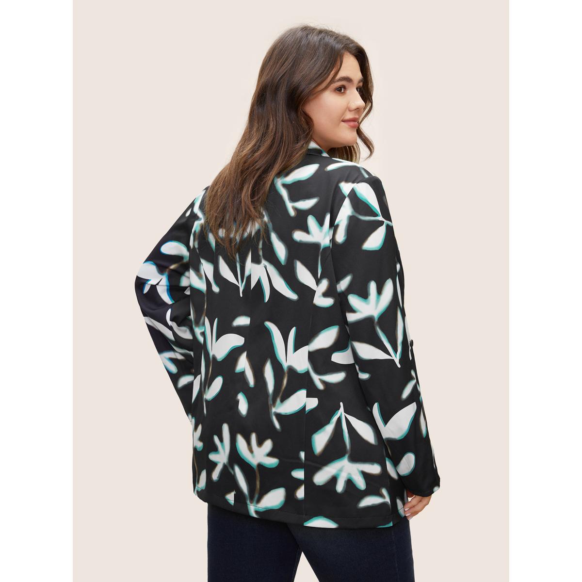 Plus Size Plants Print Suit Collar Button Up Tab Sleeve Blazer BlackFlower Women Work Plants Non Sleeve Long Sleeve Suit Collar 12/L Single-flap pocket At the Office Blazers BloomChic Product Image