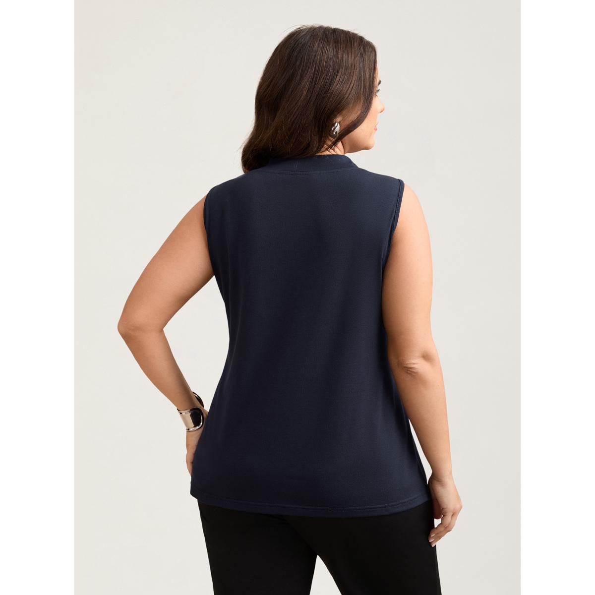 Plus Size Knotted Neckline Fitted Sleeveless Blouse Women Indigo Office Non Ribbon-tied collar Office Tank Tops Camis BloomChic 26/4X Product Image