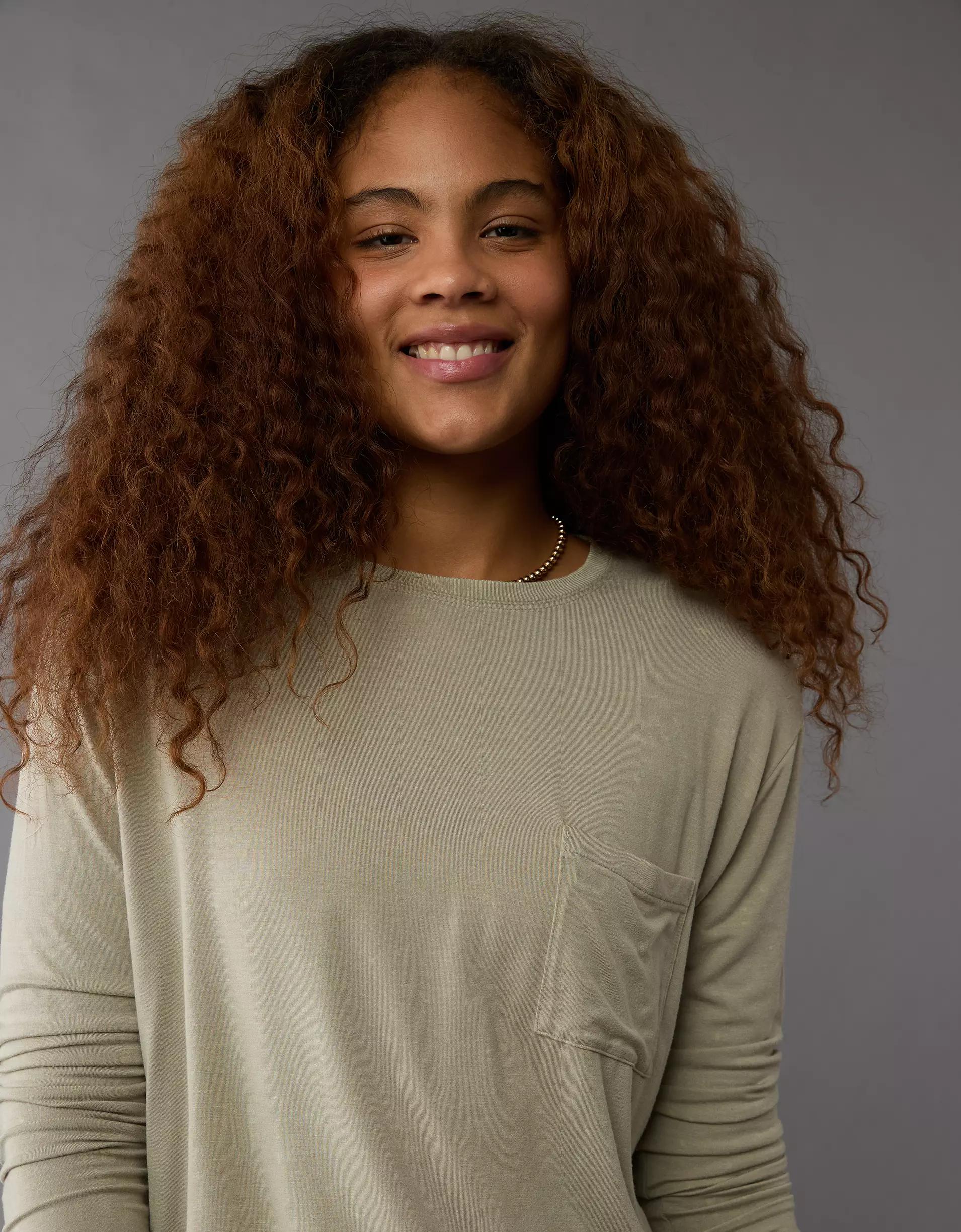 AE Soft & Sexy Long-Sleeve Pocket T-Shirt Product Image