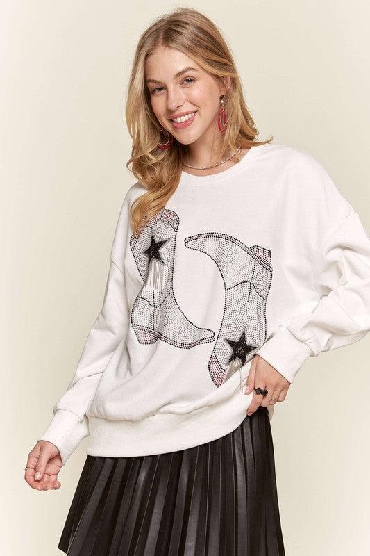 Western Glam Rhinestone Boot Sweatshirt Product Image