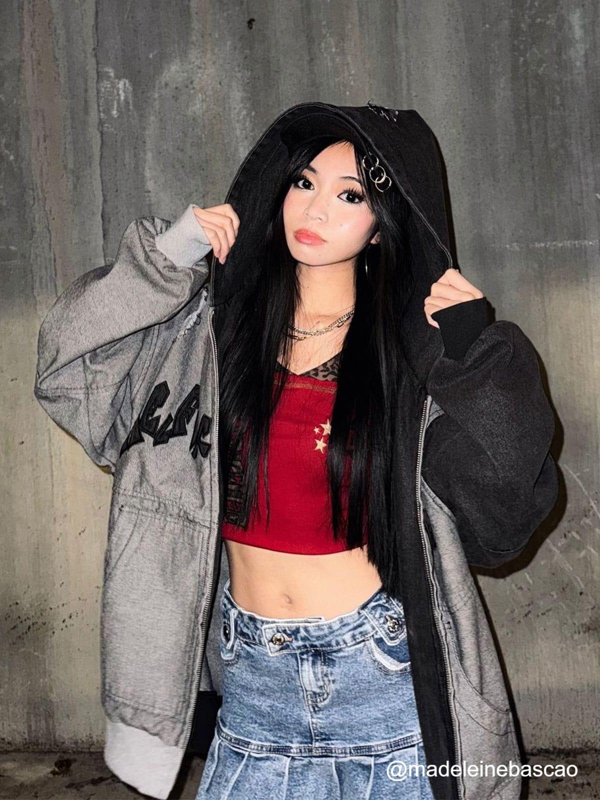 Aelfric Eden Denim Patchwork Zip Up Hoodie Product Image