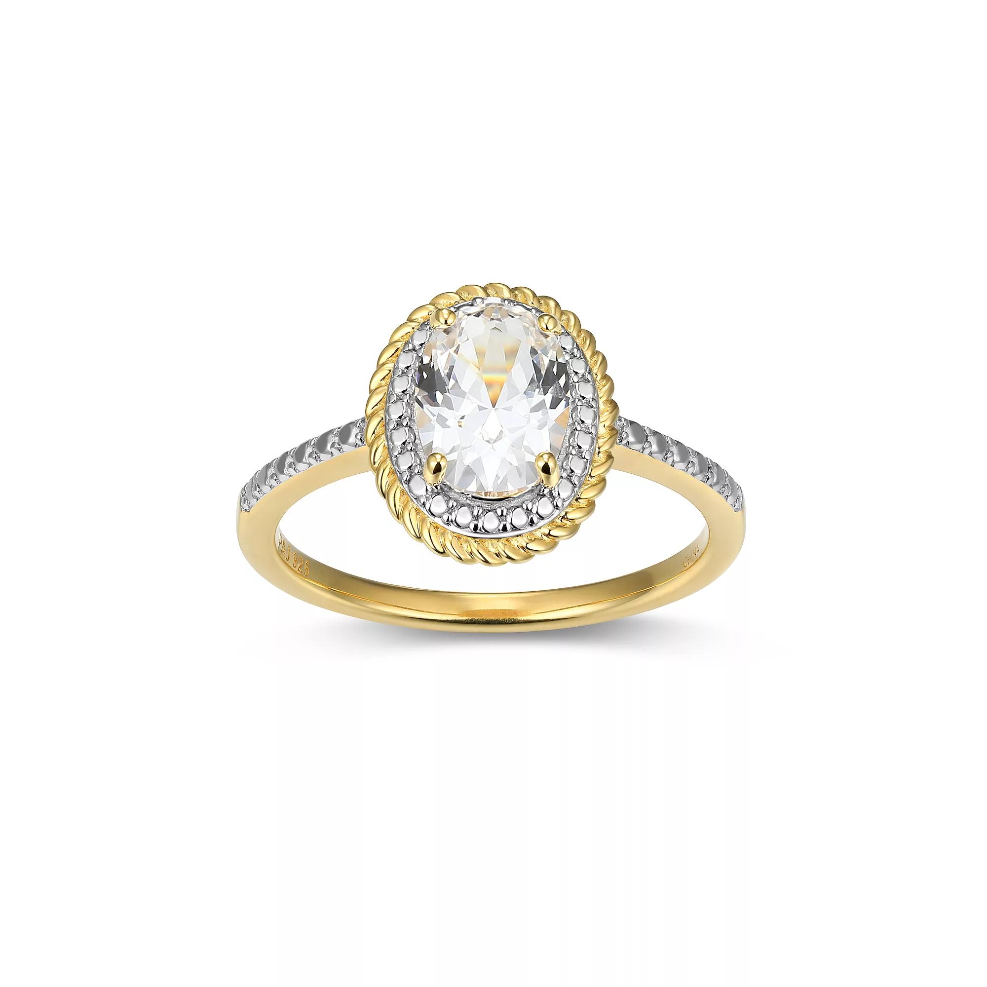 18k Gold Over Silver Gemstone & Diamond Accent Halo Ring, Women's, Size: 7, April Cr Wh Blue Product Image