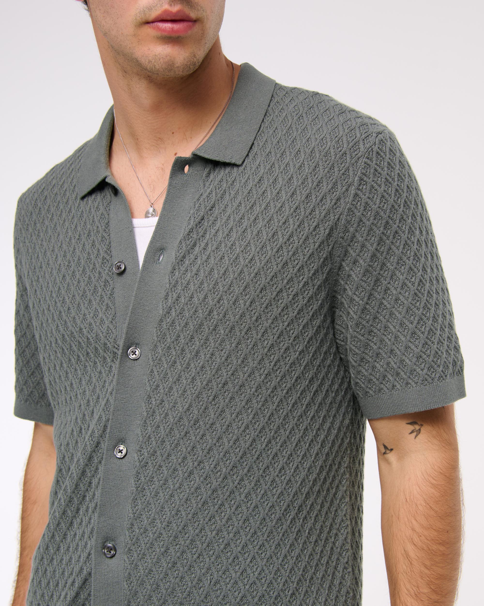 Diamond Stitch Button-Through Sweater Polo Product Image