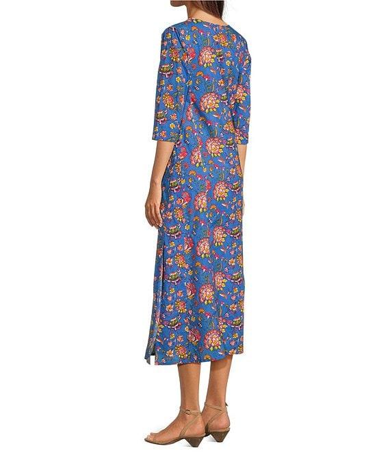 Ro's Garden Blair Woven Floral Print Scoop Neck Bracelet Sleeve Button Front Midi Dress Product Image
