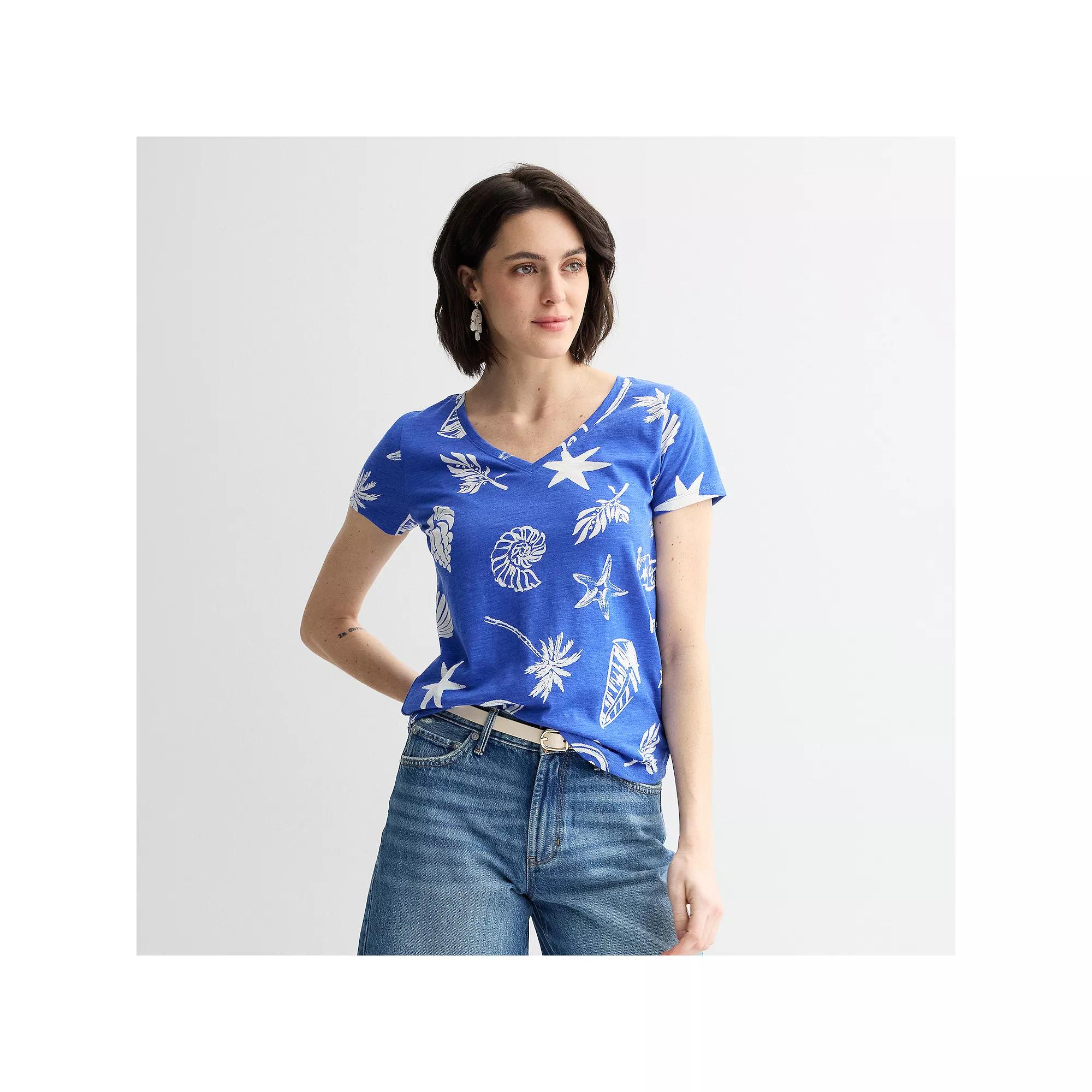 Petite Sonoma Goods For Life® Everyday Short Sleeve V-Neck Tee, Women's, Size: XS Petite, Blue Marine Toss Product Image