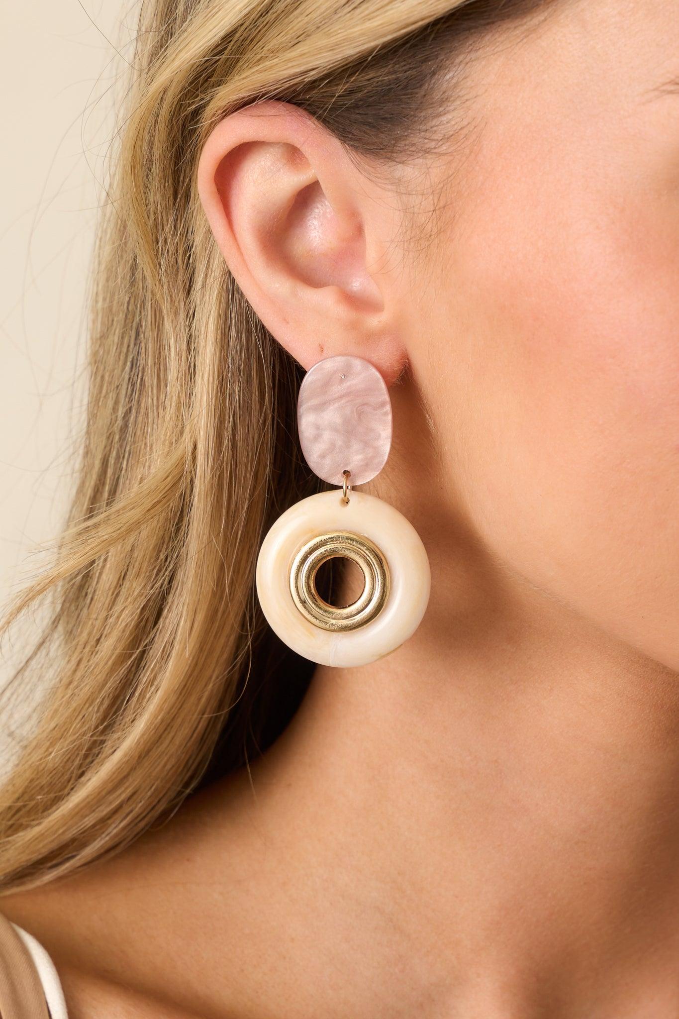 Blush Hour Light Pink Pearlescent Drop Earrings Product Image