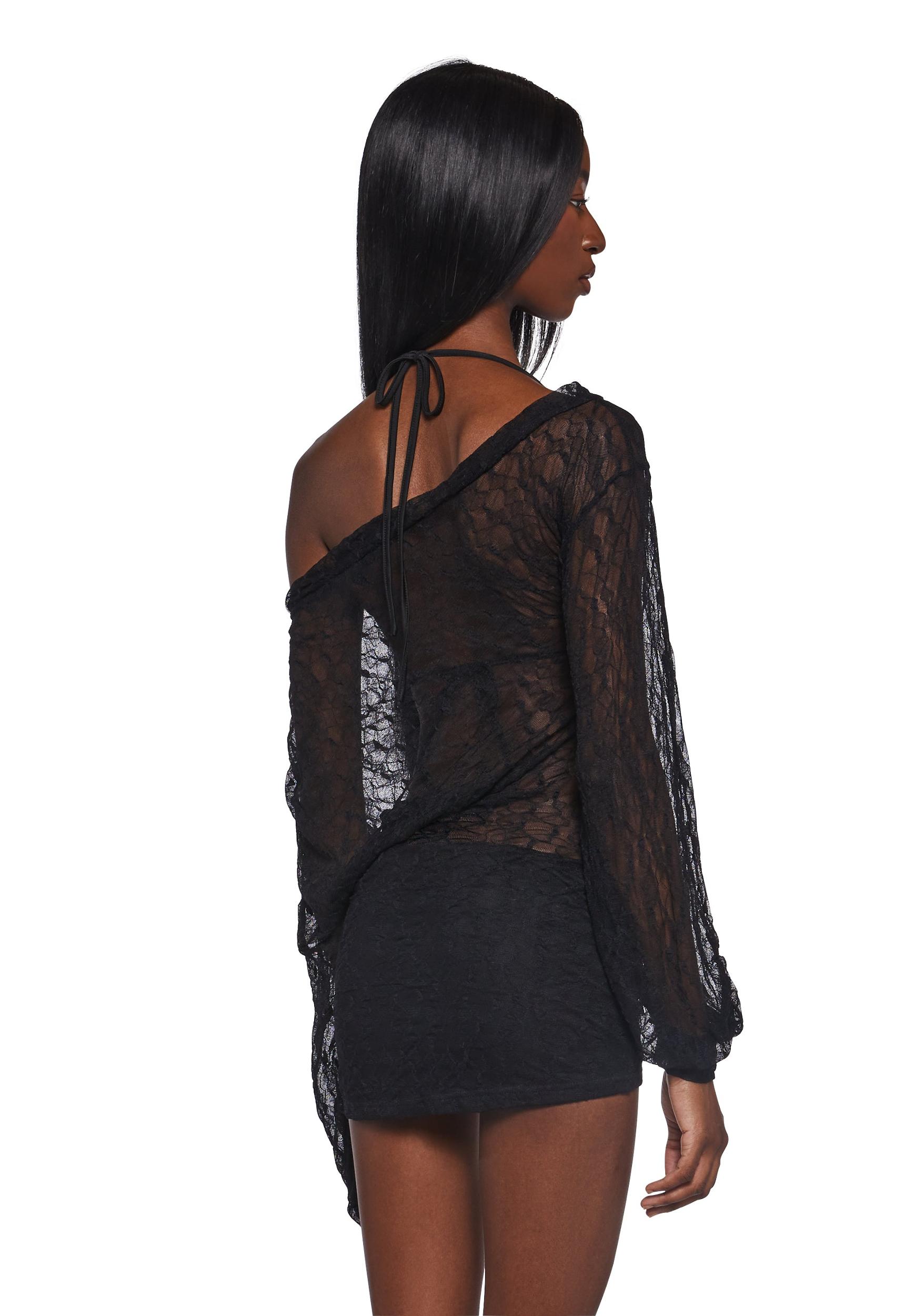 Womens Sheer Mesh Mini Dress - Black Product Image