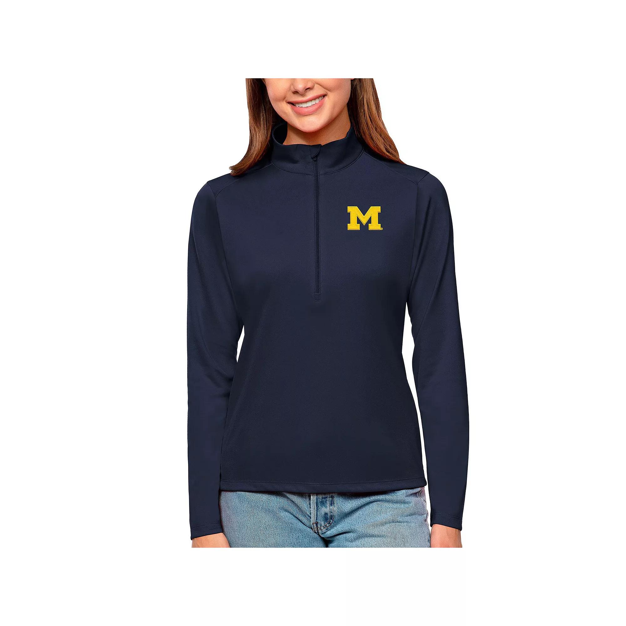 Women's Antigua Navy Michigan Wolverines Tribute Quarter-Zip Pullover Top, Size: 2XL, Blue Product Image
